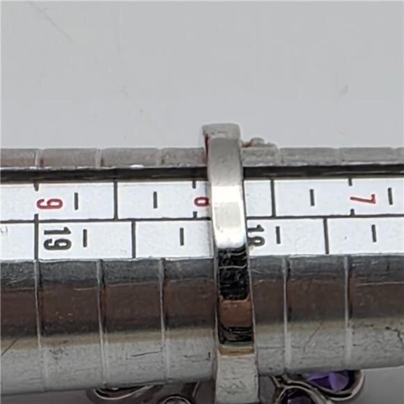 Vintage Rhodium Plated Flower Burst Cocktail Ring 8 Purple & Clear Rhinestones - Picture 6 of 9